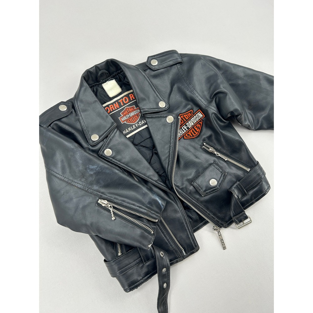 Harley-Davidson Kids 4T Black Faux Leather Biker Motorcycle Jacket Embroidered
